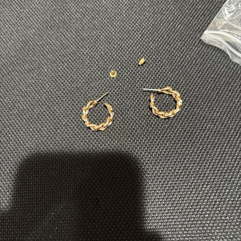 Gold Textured Hoop Earrings with Beaded Design